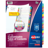 Avery® Ready Index® 1-31 Dividers, 31 Tab Sets, Customizable Table of Contents, Multicolor Arched Tabs (11846)