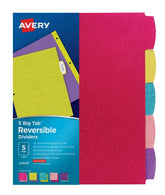 Avery® Big Tab™ Reversible Fashion Dividers, 5-Tab Set, Assorted Colors (24928)