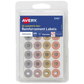 Avery® Hole Reinforcement Labels, 1/4" Diameter, Metallic Colors, Non-Printable, 280 Reinforcement Stickers Total (5745)