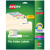 TrueBlock® File Folder Labels, 2/3” x 3-7/16”, 750 Printable Labels, Permanent, Assorted Colors (5266)