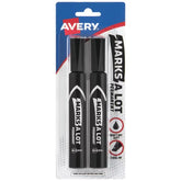 Avery® Marks A Lot® Permanent Markers, Regular Desk-Style Size, Chisel Tip, 2 Black Markers (07902)