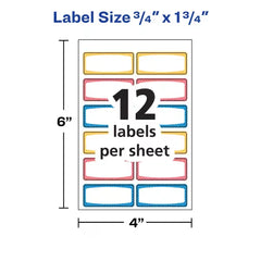 Avery® Durable Labels, 3/4" x 1-3/4", Assorted Neon Border Colors, Water-Resistant Labels, 60 Rectangle Labels Total (41442)