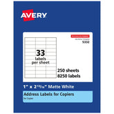 Avery® Address Labels for Copiers, 1" x 2-13/16", 8,250 White Labels (5332)