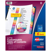 Avery® Ready Index® A-Z Dividers, 26 Tab Sets, Customizable Table of Contents, Multicolor Tabs, 6 Sets (11832)