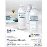 Avery® Durable Waterproof Wraparound Rectangle Labels with Sure Feed® Technology, 1-1/4" x 9-3/4", Matte White, 40 Customizable Labels for Laser and Pigment-Inkjet Printers (22845)