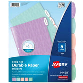 Avery® Big Tab™ Durable Paper Dividers, 5-Tab Set, Assorted Pastel Colors, Easy Peel® Labels (14428)