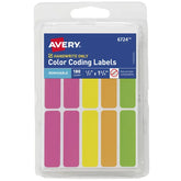 Avery® Color-Coding Removable Labels, 1/2" x 1-3/4", Assorted Neon, Non-Printable, 180 Rectangle Labels Total (6724)