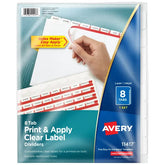 Avery® Print & Apply Clear Label Dividers, Index Maker® Easy Apply™ Printable Label Strip, 8 White Tabs (11417)