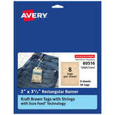 Avery® Kraft Brown Banner Tags with Sure Feed® Technology, 2" x 3.5", Laser/Inkjet, 64 Tags with Strings (80516)