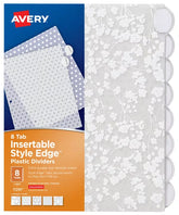 Avery® Style Edge™ Insertable Plastic Dividers, 8-Tab Set, Assorted Designs (11291)