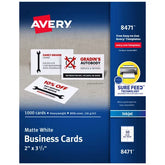 Avery® Business Cards, 2" x 3-1/2", Sure Feed™, Inkjet, 1,000 Cards (8471)