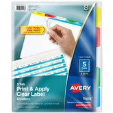 Avery® Print & Apply Clear Label Dividers, Index Maker® Easy Apply™ Printable Label Strip, 5 Multicolor Tabs, 5 Sets (11418)