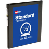 Avery® Standard View Binder, 1/2" Round Rings, 100-Sheet Capacity, 0.7-Inch Wide Spine, Black Binder (05751)