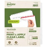 Avery® EcoFriendly Recycled Dividers, 8-Tab, White, Index Maker® Print and Apply Clear Label Strip, 5 Sets (11581)