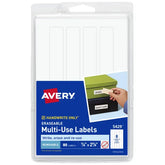 Avery® Erasable Multi-Use Removable Labels, 7/8" x 2-7/8", White, Non-Printable, 80 Small Stickers Total (5429)