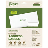 Avery® EcoFriendly Recycled Address Labels, 1" x 2-5/8", White, Permanent, 750 Printable Labels (48160)