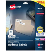 Avery® Return Address Labels with Sure Feed® Technology, Glossy White, 2/3" x 1-3/4", Permanent, Laser/Inkjet, 600 Total (6523)