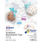 Avery® Scalloped Tags with Sure Feed®, 2" x 1-1/4", White, 180 Printable Tags with Strings (22848)