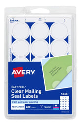 Avery® Mailing Seals, Permanent Adhesive, Clear, 1" Diameter, 480 Labels (5248)