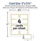 Avery® Tent Cards with Metallic Gold Border, 2" x 3-1/2", White, 80 Printable Place Cards (3328)