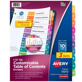 Avery® Ready Index® Dividers, 10 Tab Sets, Customizable Table of Contents, Multicolor Tabs, 3 Sets (11072)