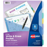 Avery® Write & Erase Pocket Plastic Dividers, 8-Tab, Multicolor, Works With Sheet Protectors (16177)