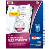 Avery® Ready Index® Dividers for 3 Ring Binders, 15 Tab Sets, Customizable Table of Contents, White Tabs (11142)