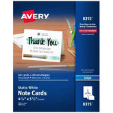 Avery® Note Cards with Envelopes, 4-1/4" x 5-1/2", Matte White, Inkjet Printer Compatible, 60 Total (08315)