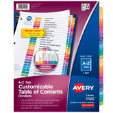 Avery® Ready Index® A-Z Dividers, 26 Tab Sets, Customizable Table of Contents, Multicolor Tabs (11125)