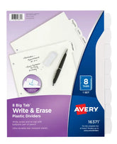 Avery® Big Tab™ Write & Erase Plastic Dividers, 8-Tab Set (16371)
