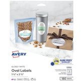 Avery® 1-1/2" x 2-1/2" Oval Labels with Sure Feed, 180 Labels, Permanent Adhesive, Glossy White (22804)