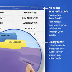 Clear Self-Adhesive Filing Labels, Permanent Adhesive, Glossy Clear, 2/3” x 3-7/16”, 450 Labels (5029)