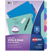 Avery® Big Tab™ Write & Erase Durable Plastic Dividers, 8-Tab Set, Pastel Brights (16271)