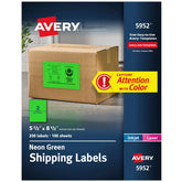 Avery Shipping Labels, 5-1/2" x 8-1/2", Neon Green, Laser & Inkjet Compatible, 200 Labels Total (5952)