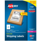 Avery® Half-Sheet Shipping Labels, 5-1/2" x 8-1/2", White, 200 Blank Mailing Labels (5126)