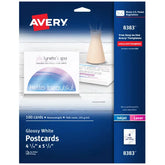 Avery® Postcards, 4-1/4 x 5-1/2", Glossy White, 100 Blank Postcards for Laser and Inkjet Printers (8383)
