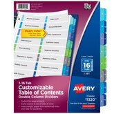 Avery® Ready Index® Double Column Dividers, 16 Tab Sets, Customizable Table of Contents, Multicolor Tabs (11320)
