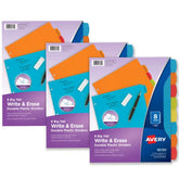 Big Tab™ Write & Erase Durable Plastic Dividers, 8-Tab Set, Handwrite Only, Multicolor Brights, 3 Sets (21210)