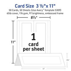 Avery® Printable Tent Cards, 3.5" x 11", White with Embossed Border, 50 Blank Place Cards for Laser and Inkjet Printers (5309)