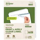 Avery® EcoFriendly Recycled Dividers, 12-Tab, White, Index Maker® Print and Apply Clear Label Strip, 5 Sets (11582)