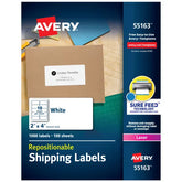 Avery® Repositionable Shipping Labels, Sure Feed™ Technology, Repositionable Adhesive, 2" x 4", 1,000 Labels (55163)