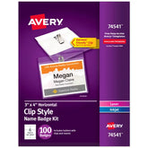 Avery® Name Badges with Clips, 3" x 4", Clear Name Tag Holders with White Inserts, 100 Clip Style Name Badges (74541)