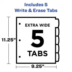 Avery® Durable Plastic 5-Tab Write & Erase Dividers with Pockets, Multi Brights, Works With Sheet Protectors (16102)