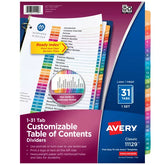 Avery® Ready Index® 1-31 Dividers, 31 Tab Sets, Customizable Table of Contents, Multicolor Tabs (11129)