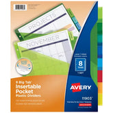 Avery® Big Tab™ Dividers, 8-Tab, Plastic Binder Dividers with Pockets, Multicolor, Works With Sheet Protectors (11903)