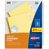 Avery® Big Tab™ Insertable Dividers, 5-Tab Sets, Buff Paper, Clear Tabs, 24 Sets (11113)