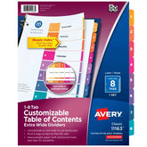 Avery® Ready Index® Extra-Wide Dividers, 8 Tab Sets, Multicolor Tabs, Works Great with Sheet Protectors (11163)