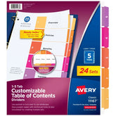 Avery® Ready Index® Dividers, 5 Tab Sets, Customizable Table of Contents, Multicolor Tabs, 24 Sets (11167)