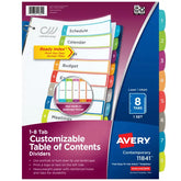 Avery® Ready Index® Dividers, 8 Tab Sets, Customizable Table of Contents, Multicolor Arched Tabs (11841)
