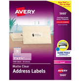 Avery® Address Labels with Sure Feed®, 1" x 2-5/8", Matte Clear, Laser Printer Compatible, 1,500 Labels Total (5660)